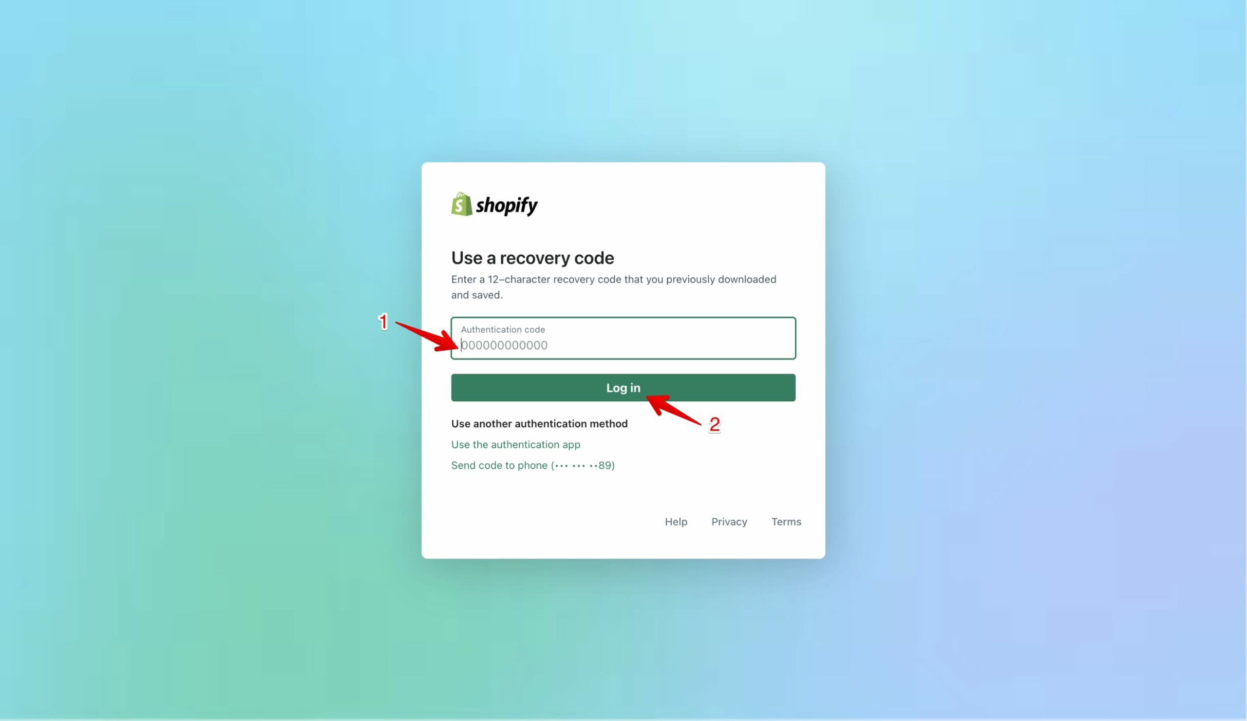Shopify two step authentication not working