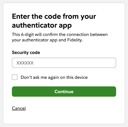Fidelity Authenticator app