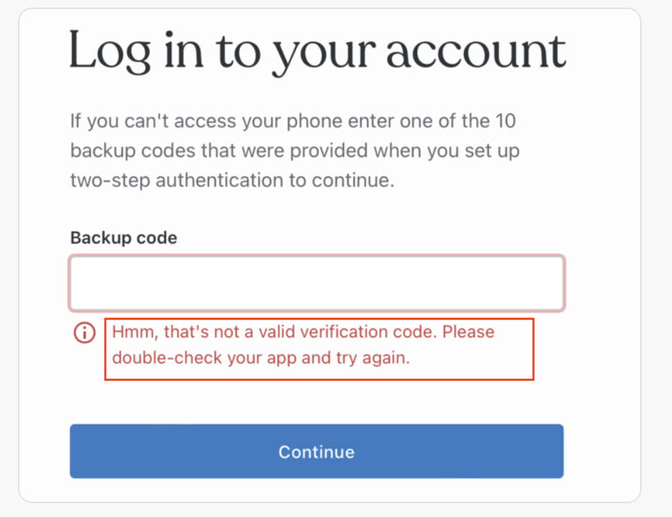 invalid authenticator code